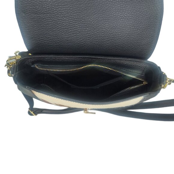 Genuine Charlie Leather “Adeluccina”  Black Leather with Fur Handbag-NWT - Picture 7 of 14